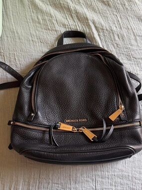 Michael Kors Black Pebbled Leather Mini Backpack with Gold Hardware